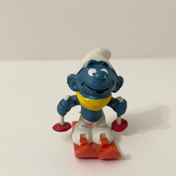 Vintage The Smurfs Skier Smurf Snow Skiing Ski Poles Toy Figurine - Picture 6 of 16